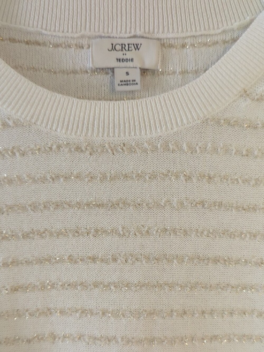 J. Crew Women's White Sweater with Metallic Stripe Detail - Picture 4 of 6